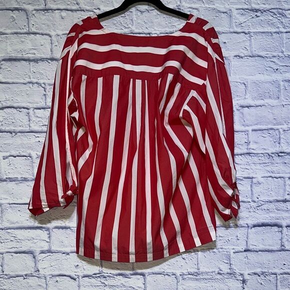 Trina Turk 'Bees Knees' Striped Tie Sleeve Top Pepper White Size L $228 - Picture 7 of 12